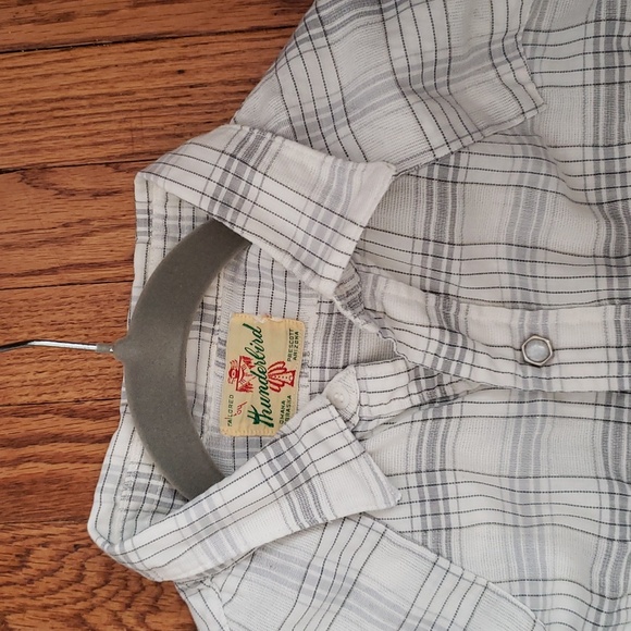 Tailored by Thunderbird long sl. pearl snap buttons white plaid w/ grey & silver - Picture 2 of 7